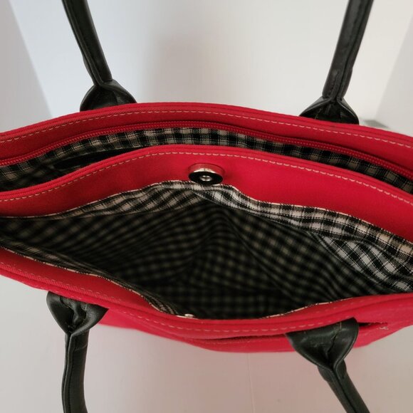 Charter Club Womens Shoulder Handbag Red Fabric Exterior Black & White Lining - Picture 6 of 12